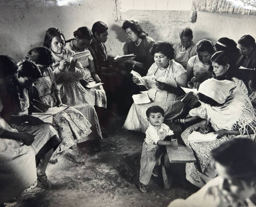 Elementary education is free and compulsory for children in all Latin American countries yet some 12 million children are still without schools and throughout the continent there are 60 million illiterate adults (40% of the adult population). In their drive to wipe out illiteracy, governments have been helped since 1956 by UNESCO's Major Project for the Extension of Primary Education in Latin America. Village women in Mexico, where UNESCO helped to set up a regional Fundamental Education Centre for Latin America, learn to read and write in an improvised classroom