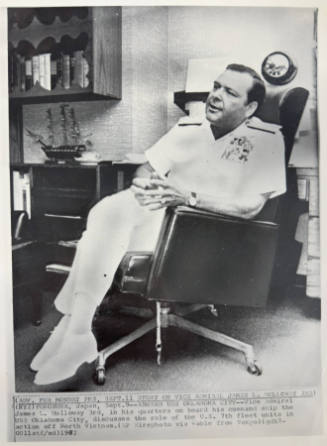 Aboard USS Oklahoma City: Vice Admiral James L. Holloway 3rd, in his quarters on board his command ship the USS Oklahoma City, discusses the role of the U.S. 7th fleet units in action off North Vietnam