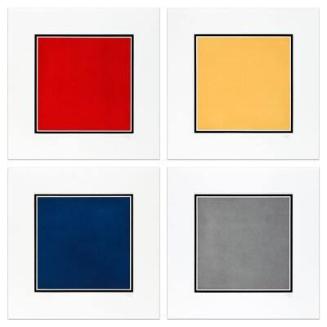 Red, Yellow, Blue & Grey Squares, Bordered by Black Bands (set of 4),2007.136.202SL