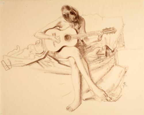 Fawcett,Robert,#3NudePlayingGuitar,1963.17