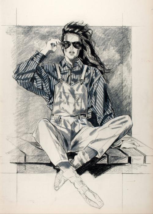 Heitman,Henry,Seated Woman in Guess Overalls,201