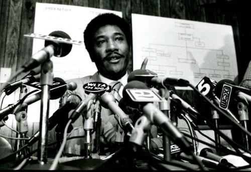 Press conference with Lee P. Brown, Atlanta chief of police at Task Force Headquarters, Atlanta, Georgia