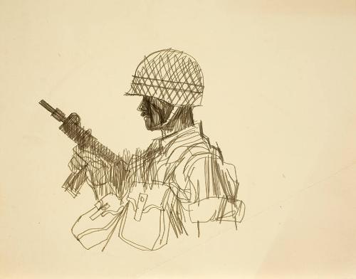 Head and Torso of a Soldier with a Machine Gun