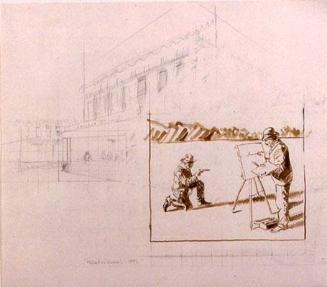 Portrait on Demand (Study) (with pencil sketch of Hopper's Nighthawks)